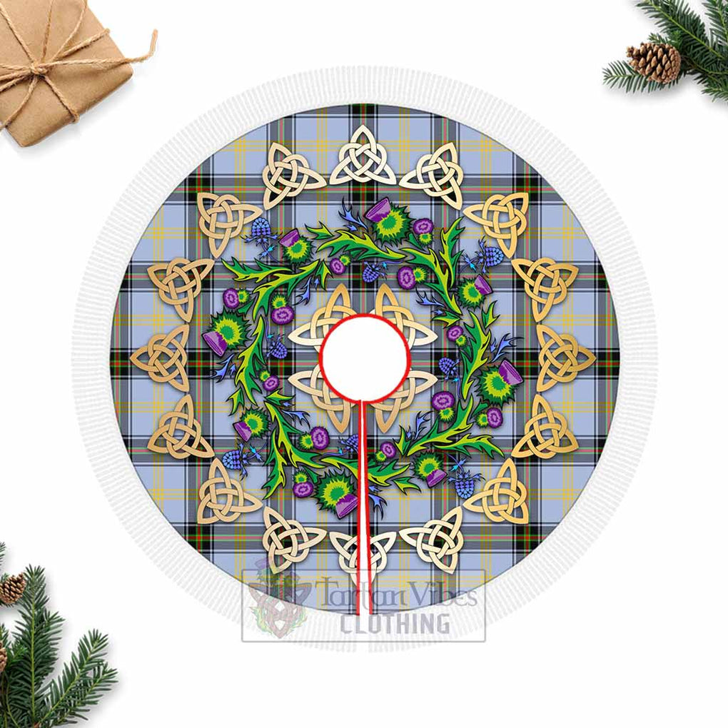 Tartan Vibes Clothing Bell Tartan Christmas Tree Skirt with Thistle Celtic Knot Style