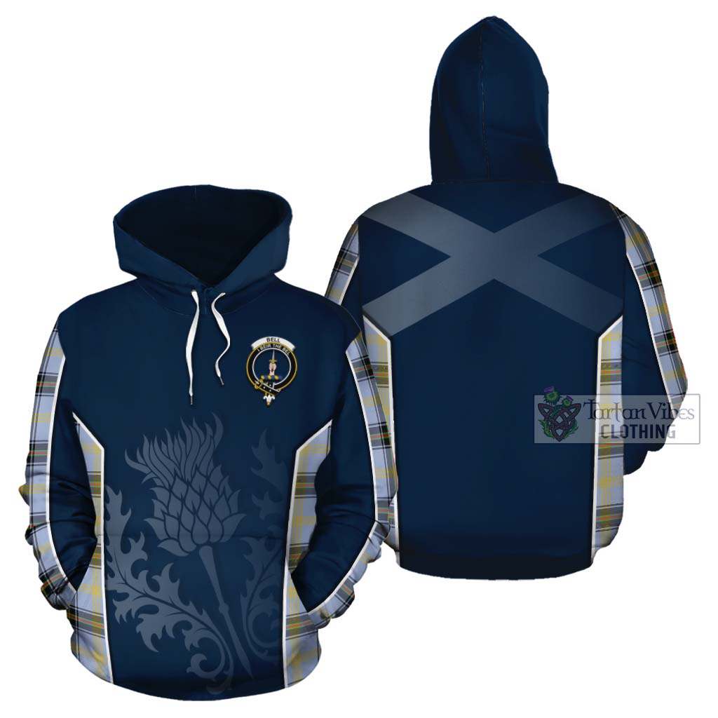 Tartan Vibes Clothing Bell Tartan Cotton Hoodie with Family Crest and Scottish Thistle Vibes Sport Style