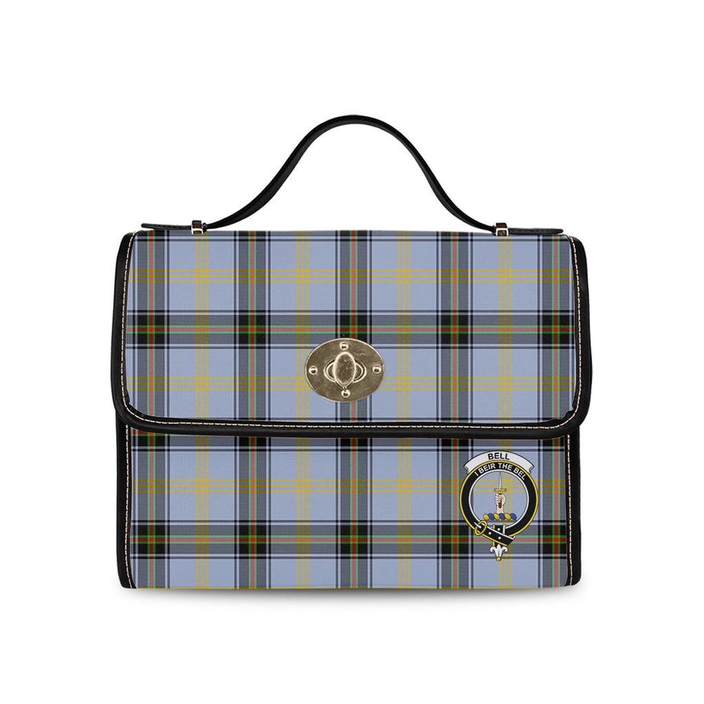 Bell Tartan Leather Strap Waterproof Canvas Bag with Family Crest - Tartanvibesclothing