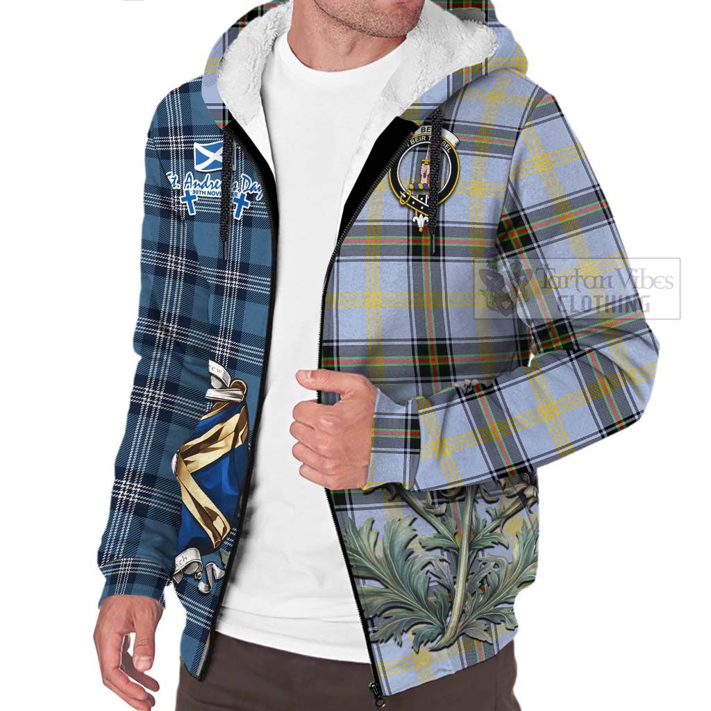 Tartan Vibes Clothing Bell Tartan Sherpa Hoodie Happy St. Andrew's Day Half Tartan Style