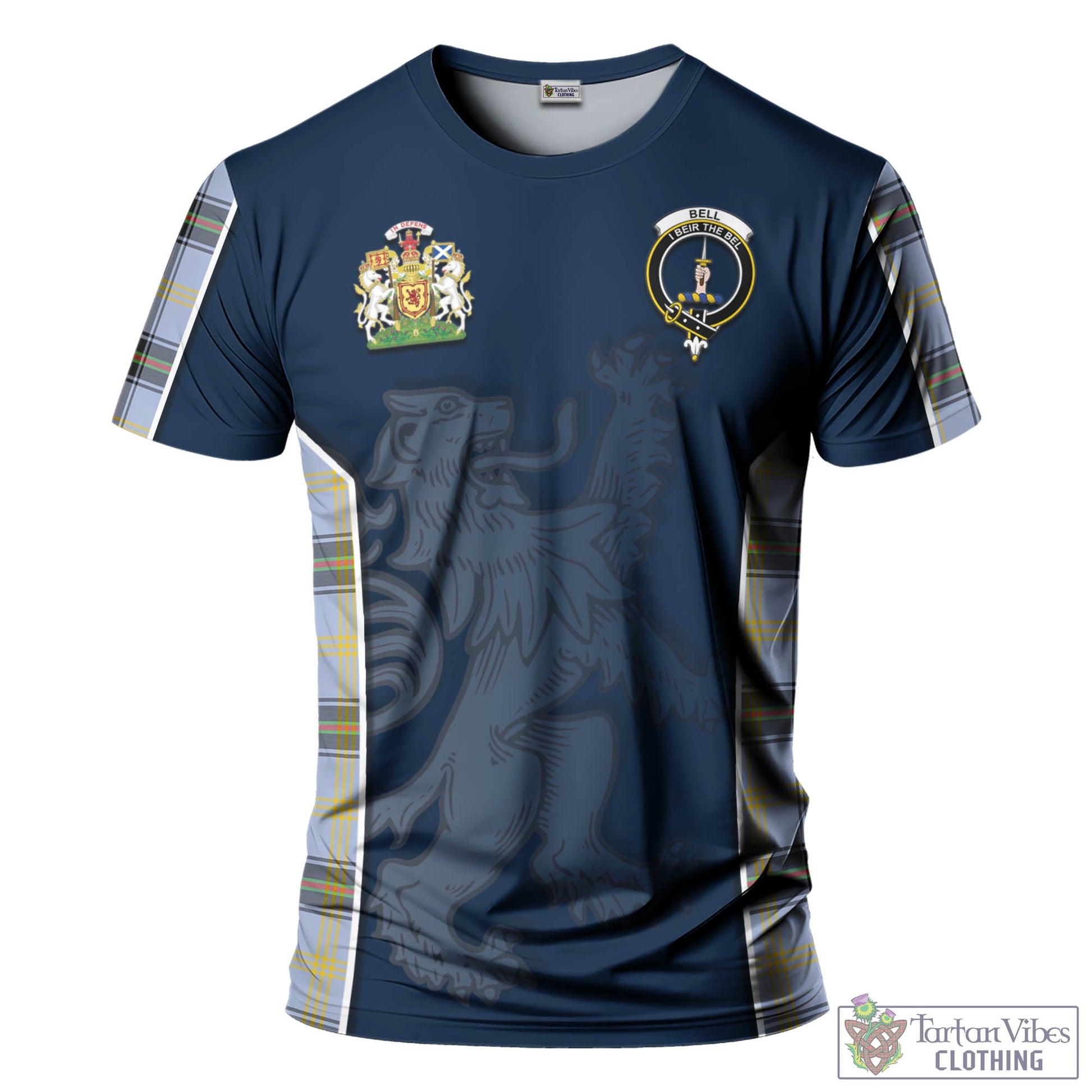 Tartan Vibes Clothing Bell Tartan T-Shirt with Family Crest and Lion Rampant Vibes Sport Style