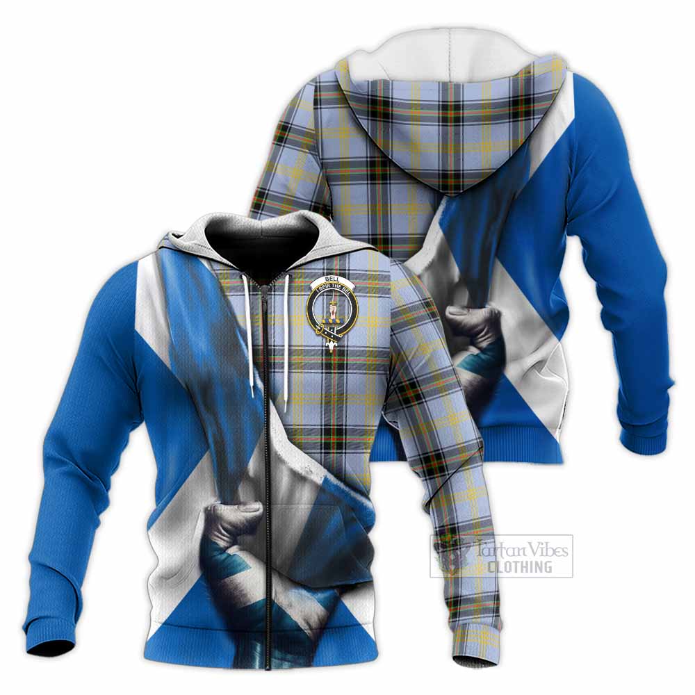 Tartan Vibes Clothing Bell Tartan Knitted Hoodie with Family Crest Scotland Patriotic Style