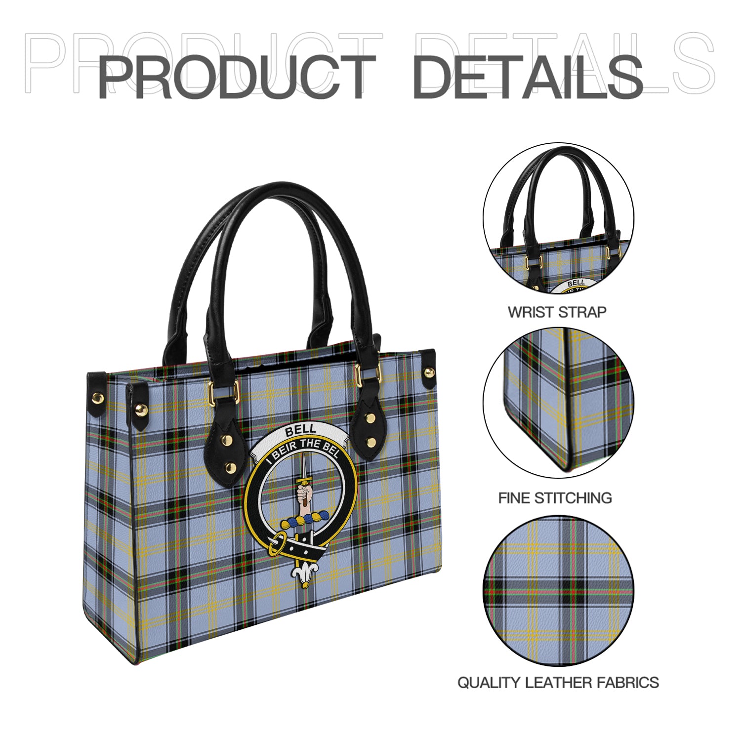 Bell Tartan Leather Bag with Family Crest - Tartanvibesclothing