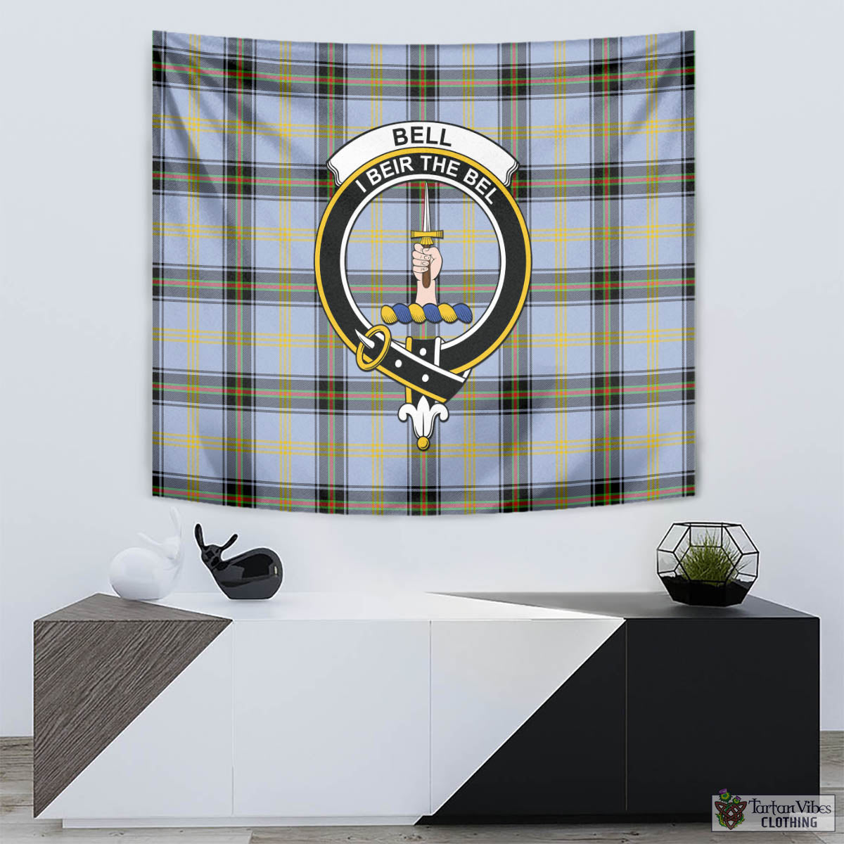 Tartan Vibes Clothing Bell Tartan Tapestry Wall Hanging and Home Decor for Room with Family Crest