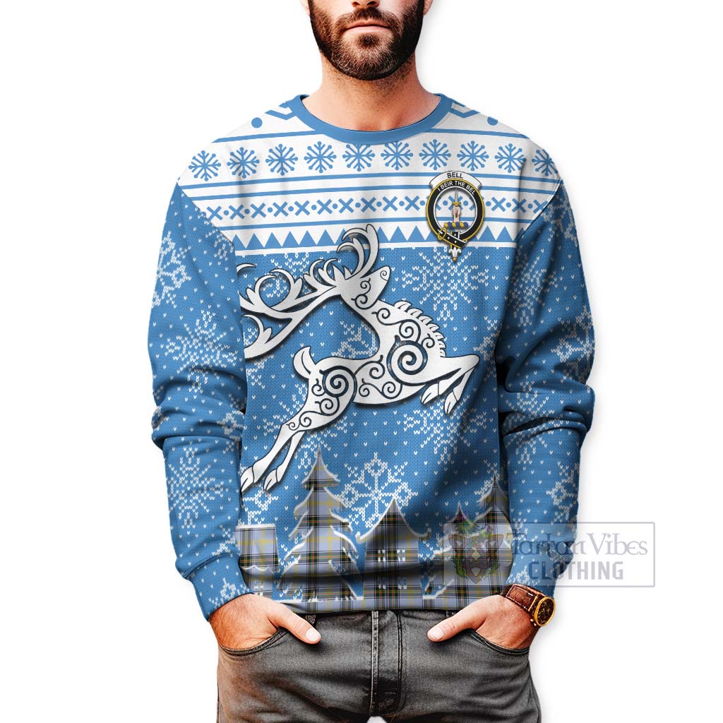 Tartan Vibes Clothing Bell Clan Christmas Sweatshirt Celtic Reindeer Style