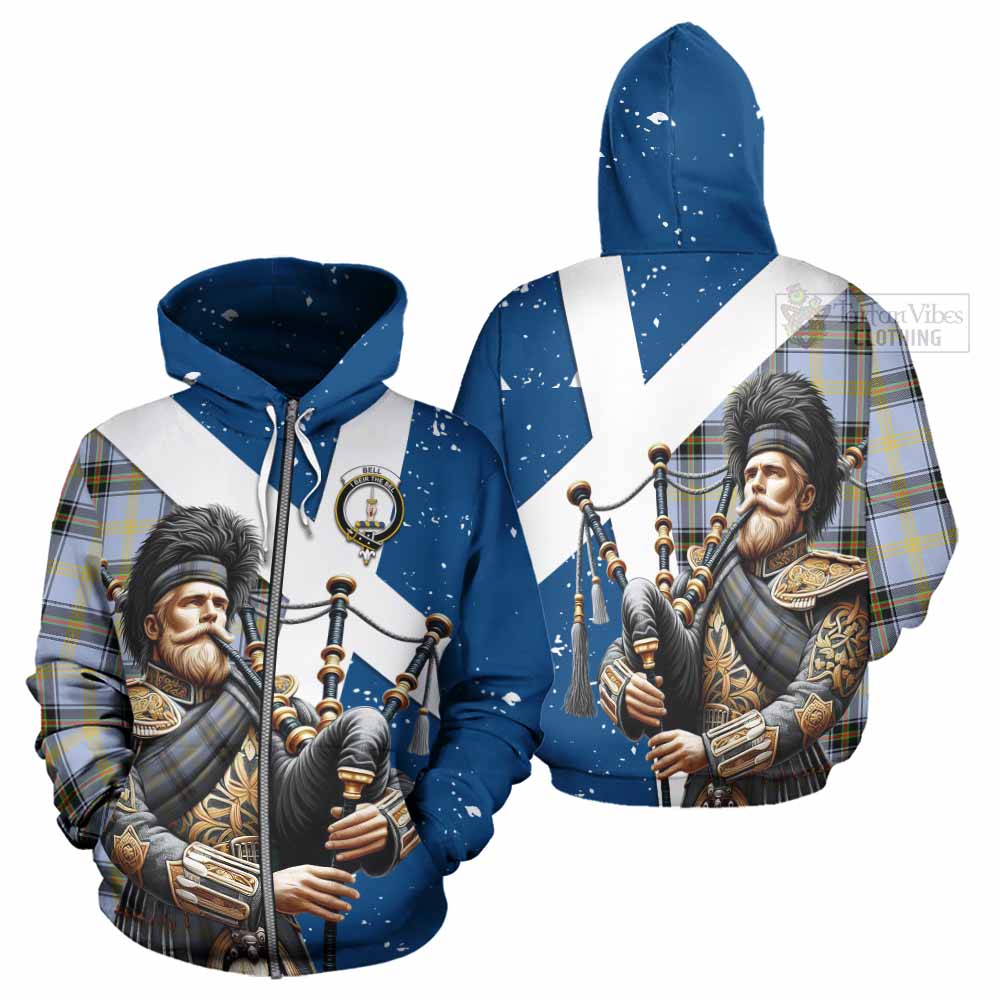 Tartan Vibes Clothing Bell Tartan Hoodie with Family Crest Scottish Bagpiper Vibes