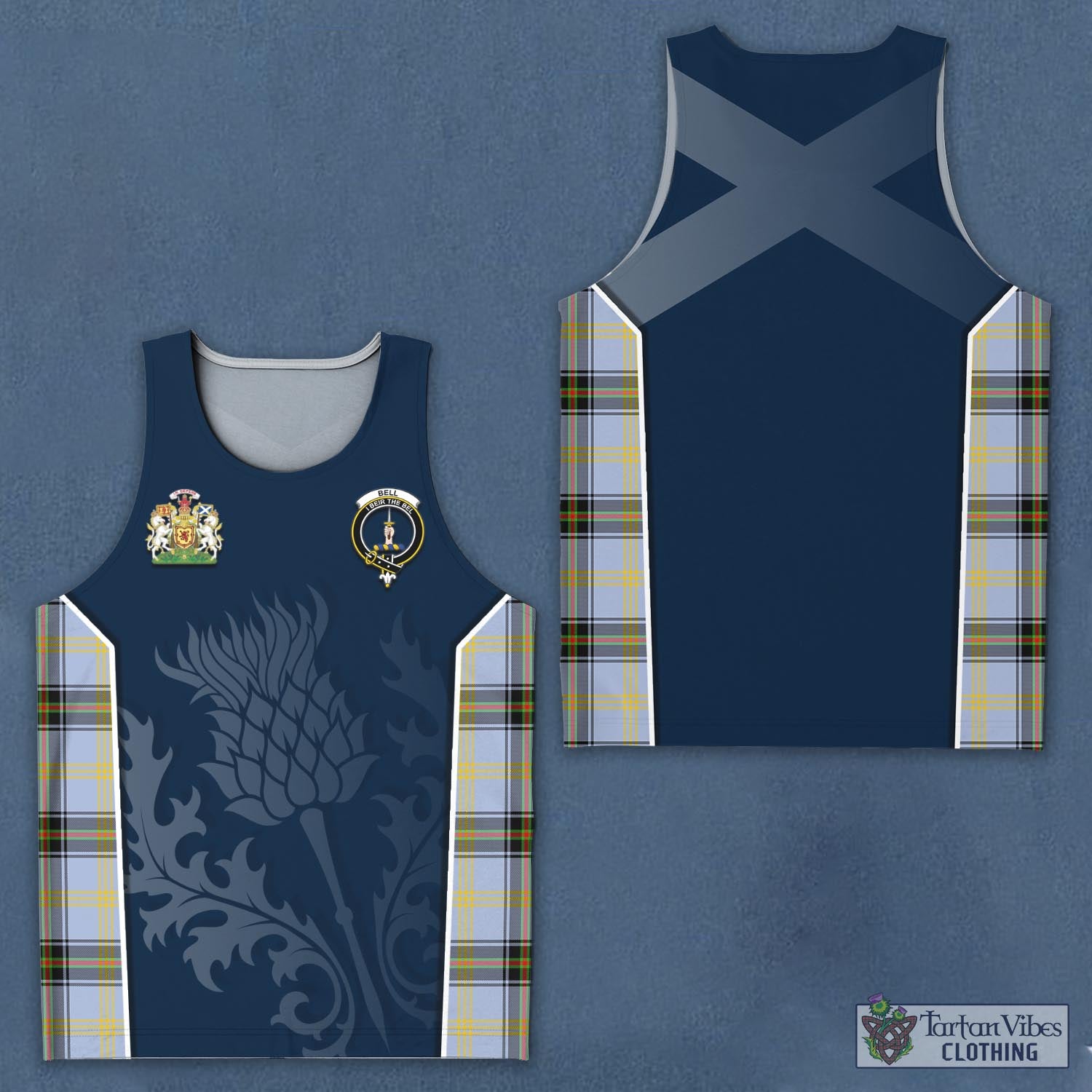 Tartan Vibes Clothing Bell Tartan Men's Tanks Top with Family Crest and Scottish Thistle Vibes Sport Style