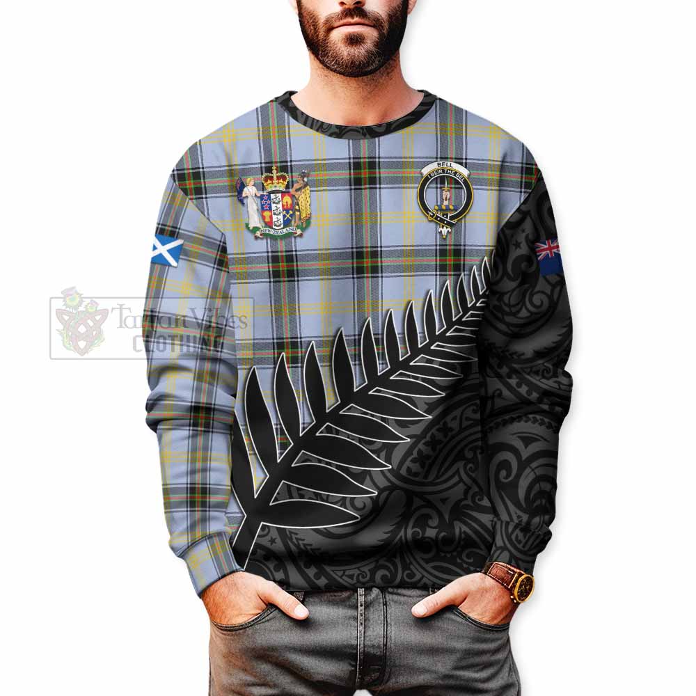 Tartan Vibes Clothing Bell Crest Tartan Sweatshirt with New Zealand Silver Fern Half Style