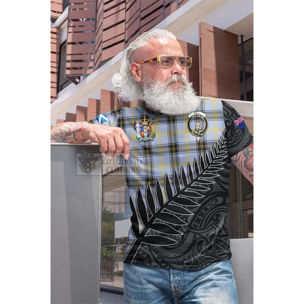 Tartan Vibes Clothing Bell Crest Tartan Cotton T-shirt with New Zealand Silver Fern Half Style