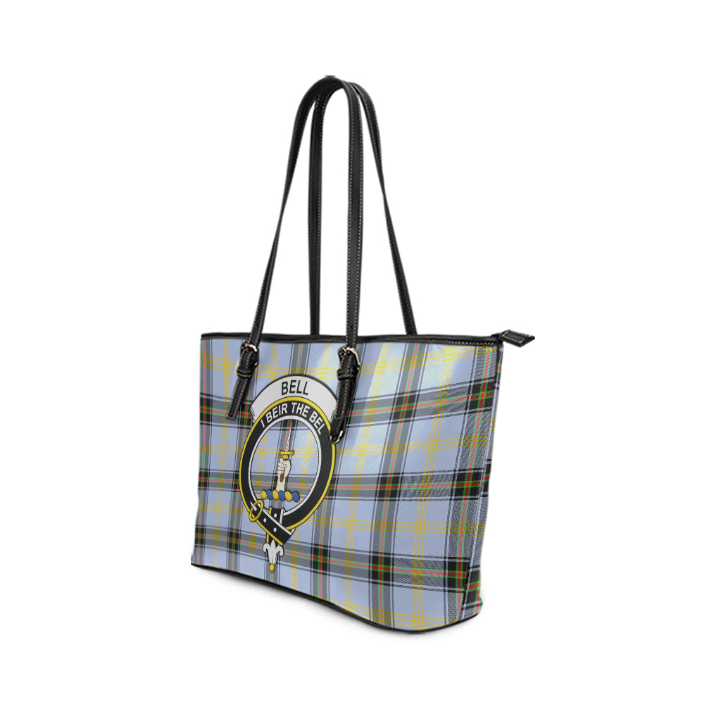 Bell Tartan Leather Tote Bag with Family Crest - Tartanvibesclothing