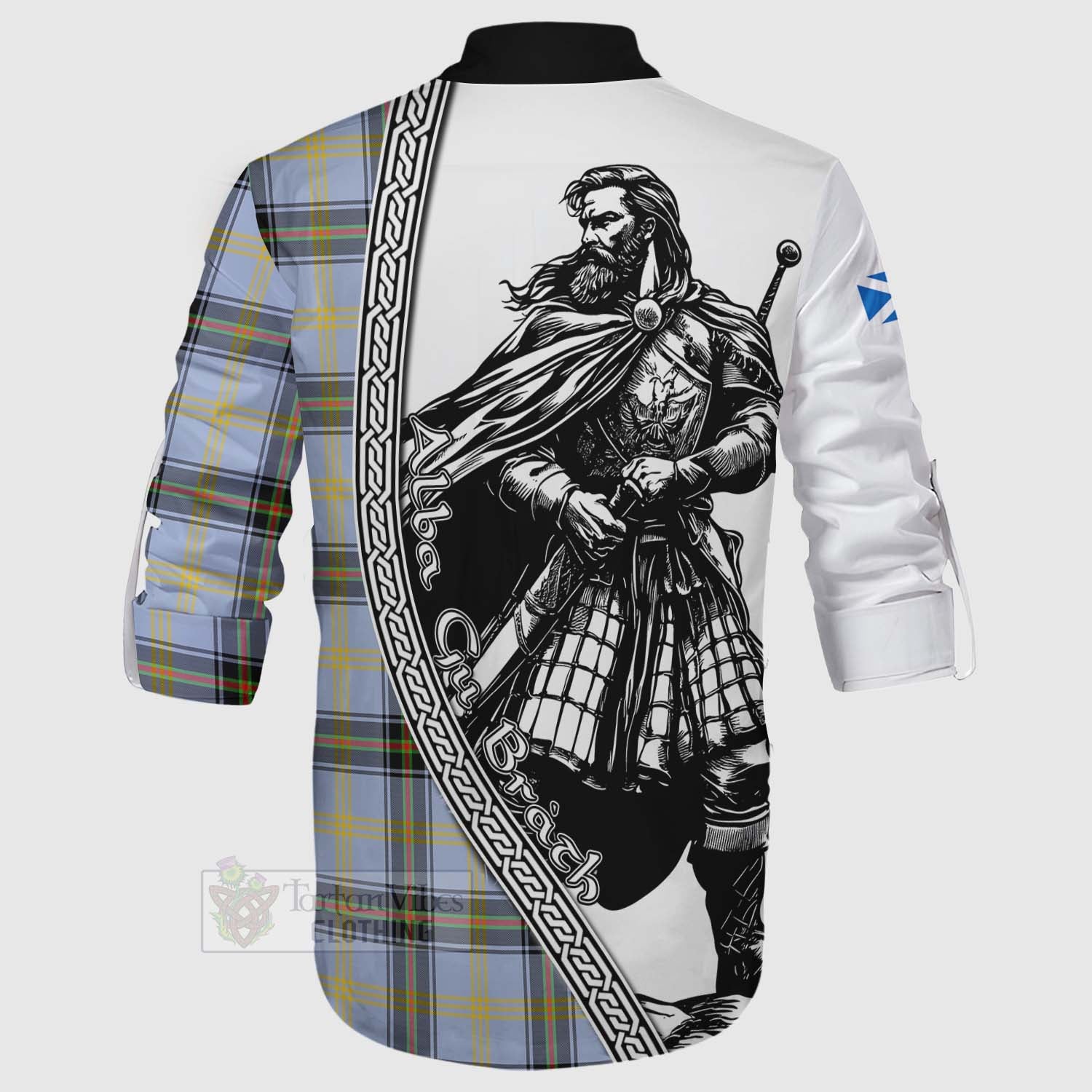 Tartan Vibes Clothing Bell Tartan Clan Crest Ghillie Kilt Shirt with Highlander Warrior Celtic Style