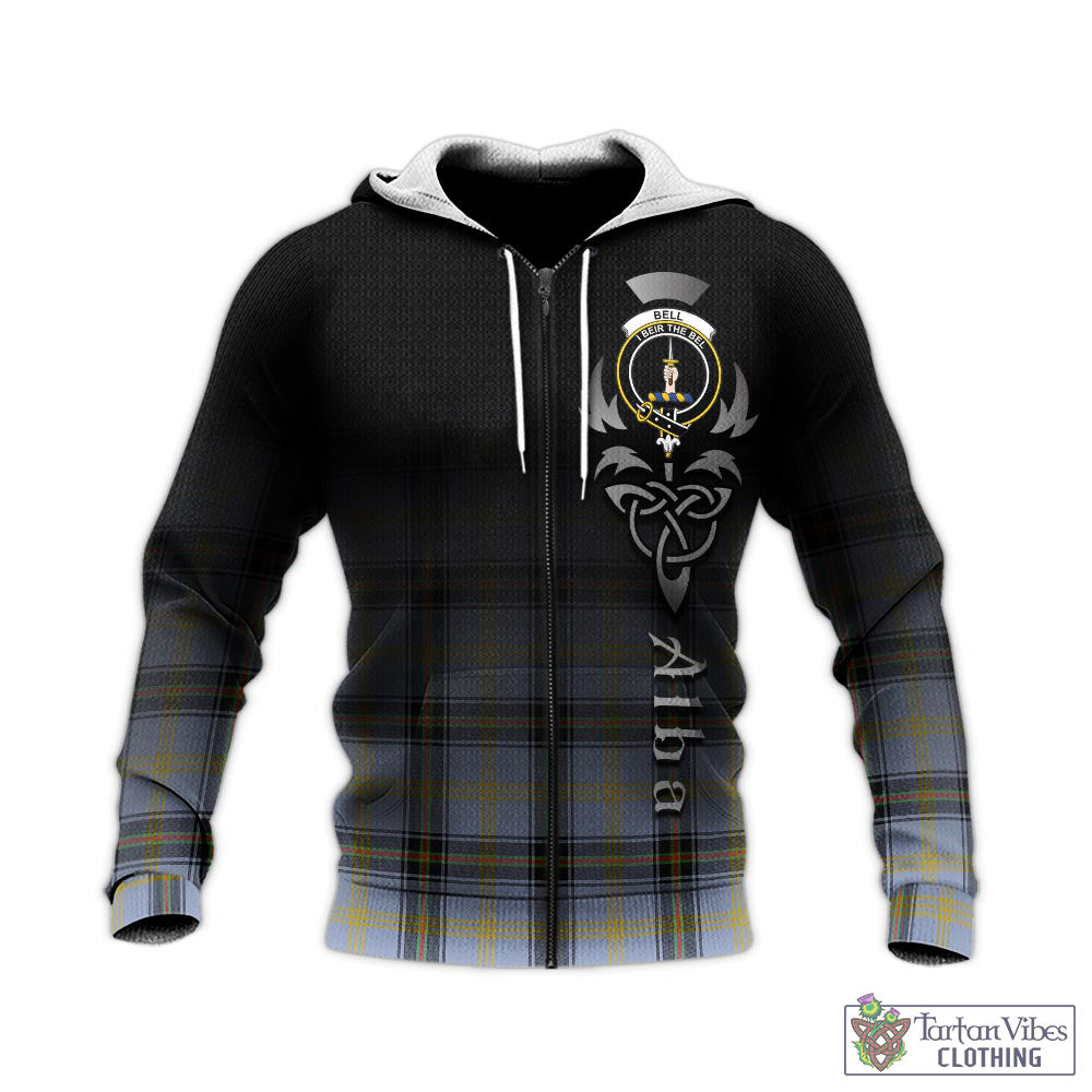 Tartan Vibes Clothing Bell Tartan Knitted Hoodie Featuring Alba Gu Brath Family Crest Celtic Inspired