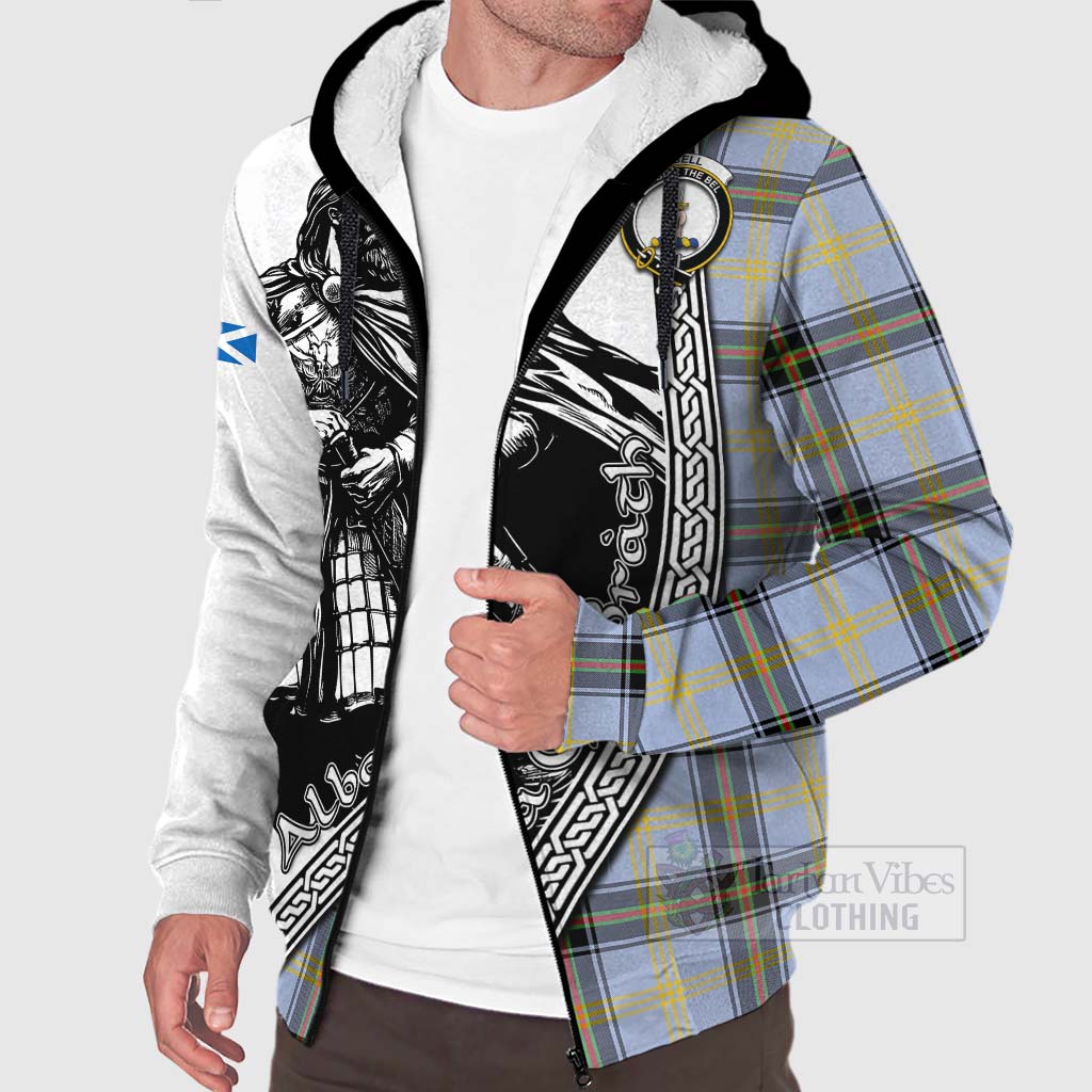 Tartan Vibes Clothing Bell Tartan Clan Crest Sherpa Hoodie with Highlander Warrior Celtic Style