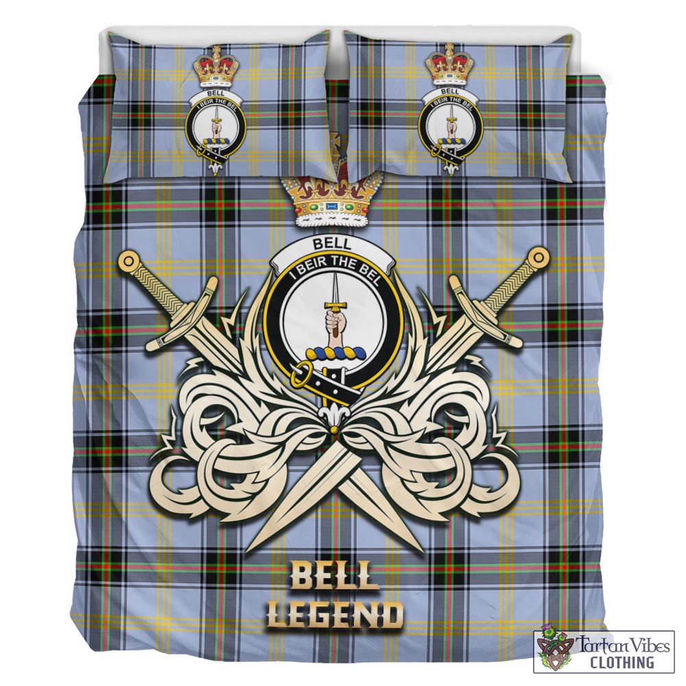 Tartan Vibes Clothing Bell Tartan Bedding Set with Clan Crest and the Golden Sword of Courageous Legacy