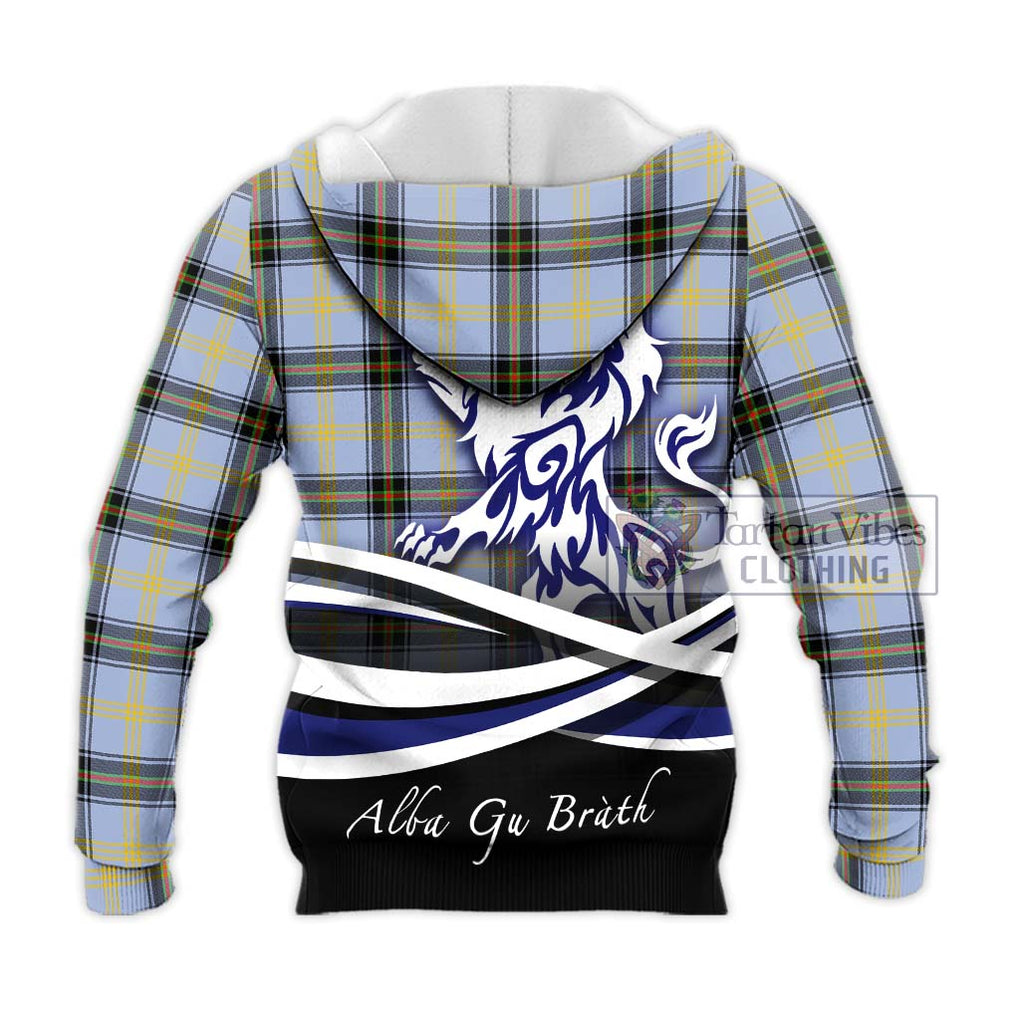 Bell Tartan Knitted Hoodie with Alba Gu Brath Regal Lion Emblem - Tartanvibesclothing Shop