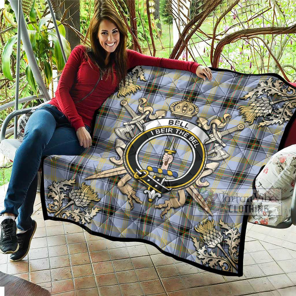 Tartan Vibes Clothing Bell Tartan Quilt with Family Crest and Scottish Golden Courage Shield