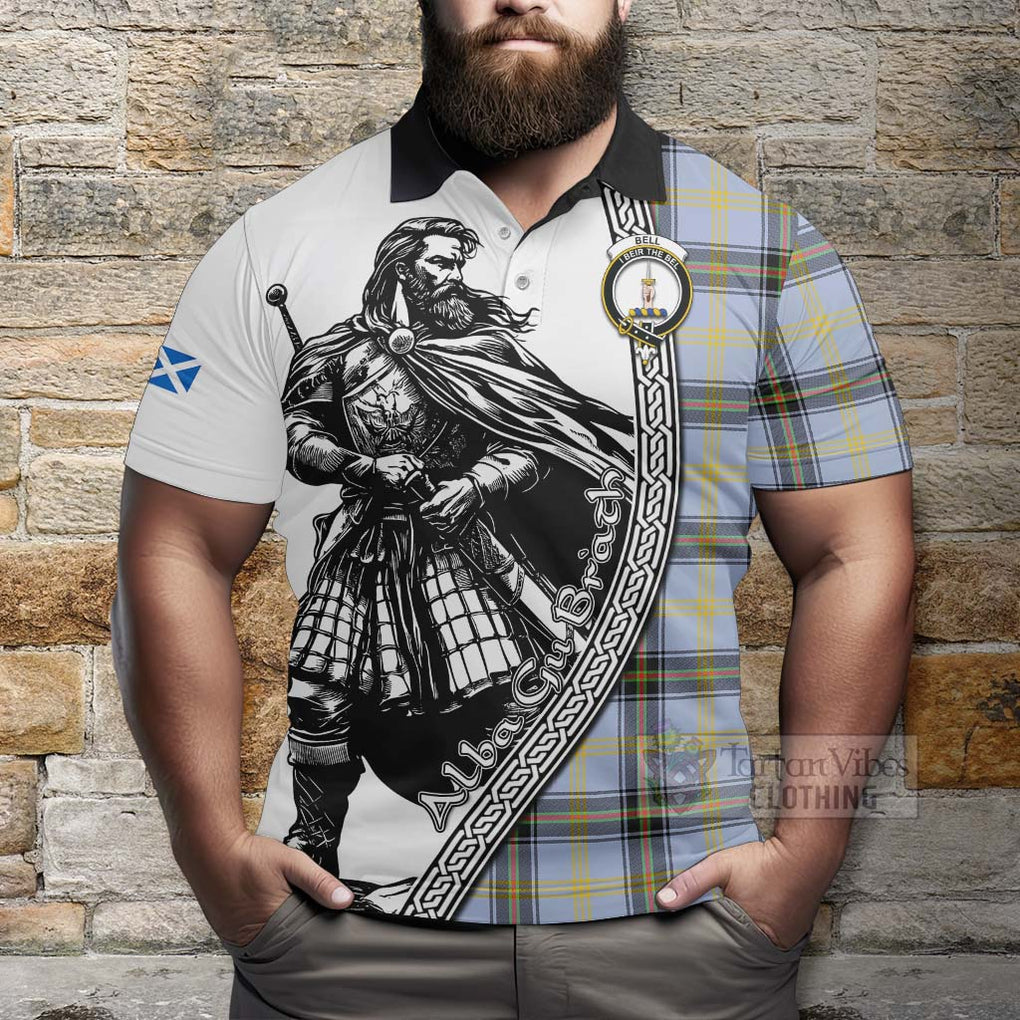 Bell Tartan Clan Crest Polo Shirt with Highlander Warrior Celtic Style - Tartan Vibes Clothing
