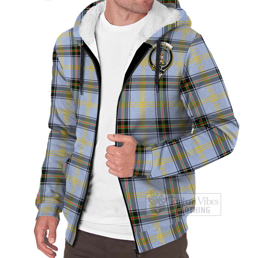 Tartan Vibes Clothing Bell Tartan Sherpa Hoodie with Family Crest and Bearded Skull Holding Bottles of Whiskey