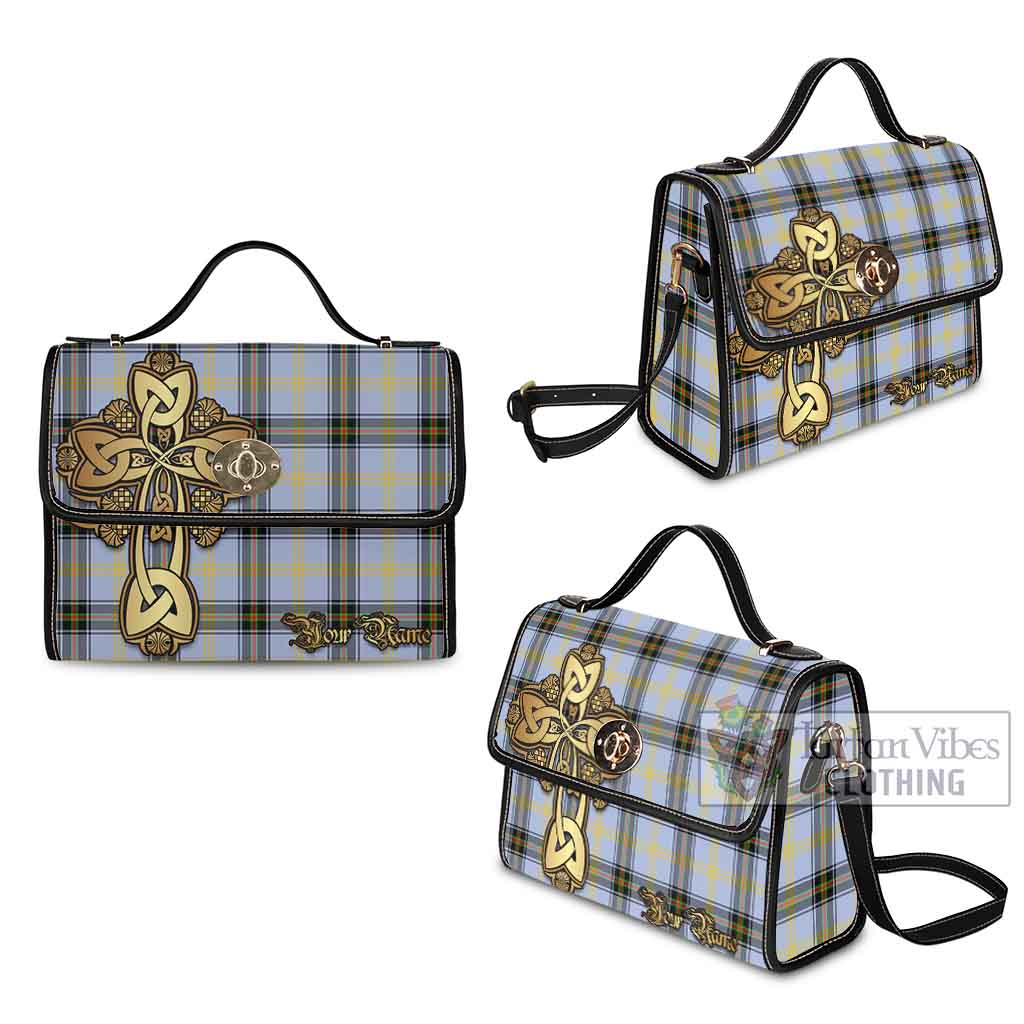 Tartan Vibes Clothing Bell Tartan Waterproof Canvas Bag Golden Thistle Celtic Cross Style