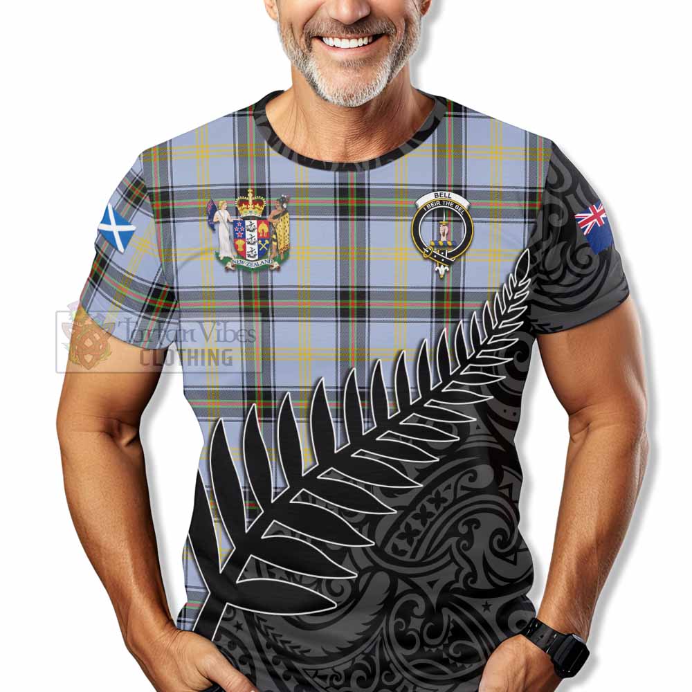 Tartan Vibes Clothing Bell Crest Tartan T-Shirt with New Zealand Silver Fern Half Style