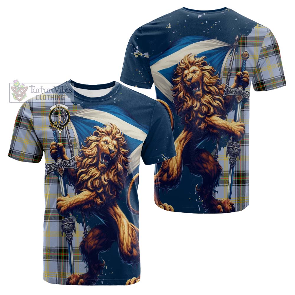 Tartan Vibes Clothing Bell Tartan Family Crest Cotton T-shirt with Scottish Majestic Lion