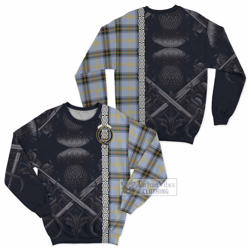 Tartan Vibes Clothing Bell Tartan Sweatshirt with Family Crest Cross Sword Thistle Celtic Vibes