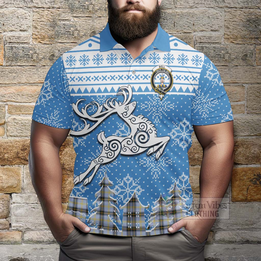 Tartan Vibes Clothing Bell Clan Christmas Polo Shirt Celtic Reindeer Style