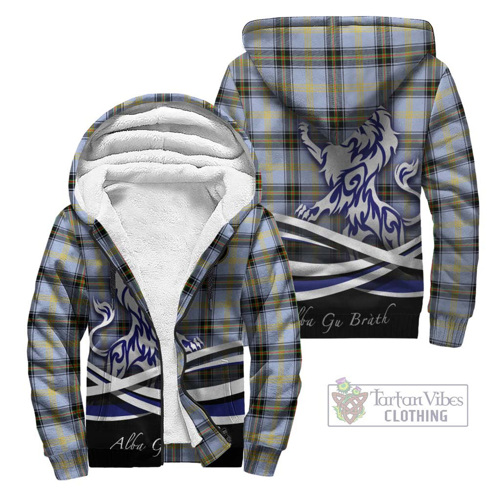 Bell Tartan Sherpa Hoodie with Alba Gu Brath Regal Lion Emblem Unisex - Tartanvibesclothing Shop