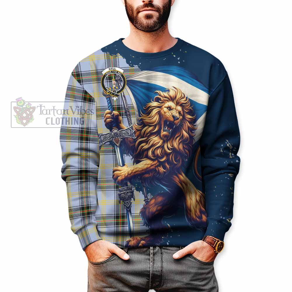 Tartan Vibes Clothing Bell Tartan Family Crest Sweatshirt with Scottish Majestic Lion