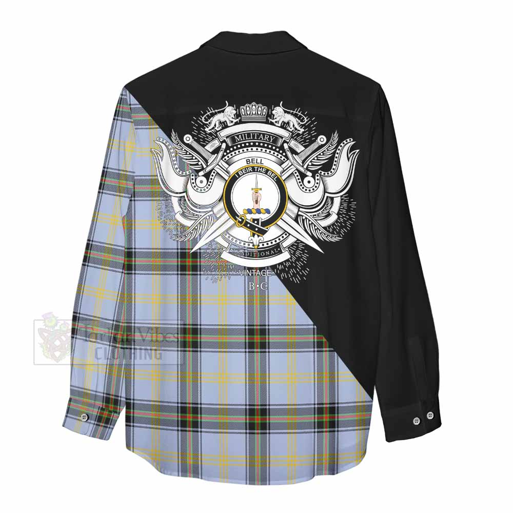 Tartan Vibes Clothing Bell Tartan Women's Casual Shirt with Family Crest and Military Logo Style