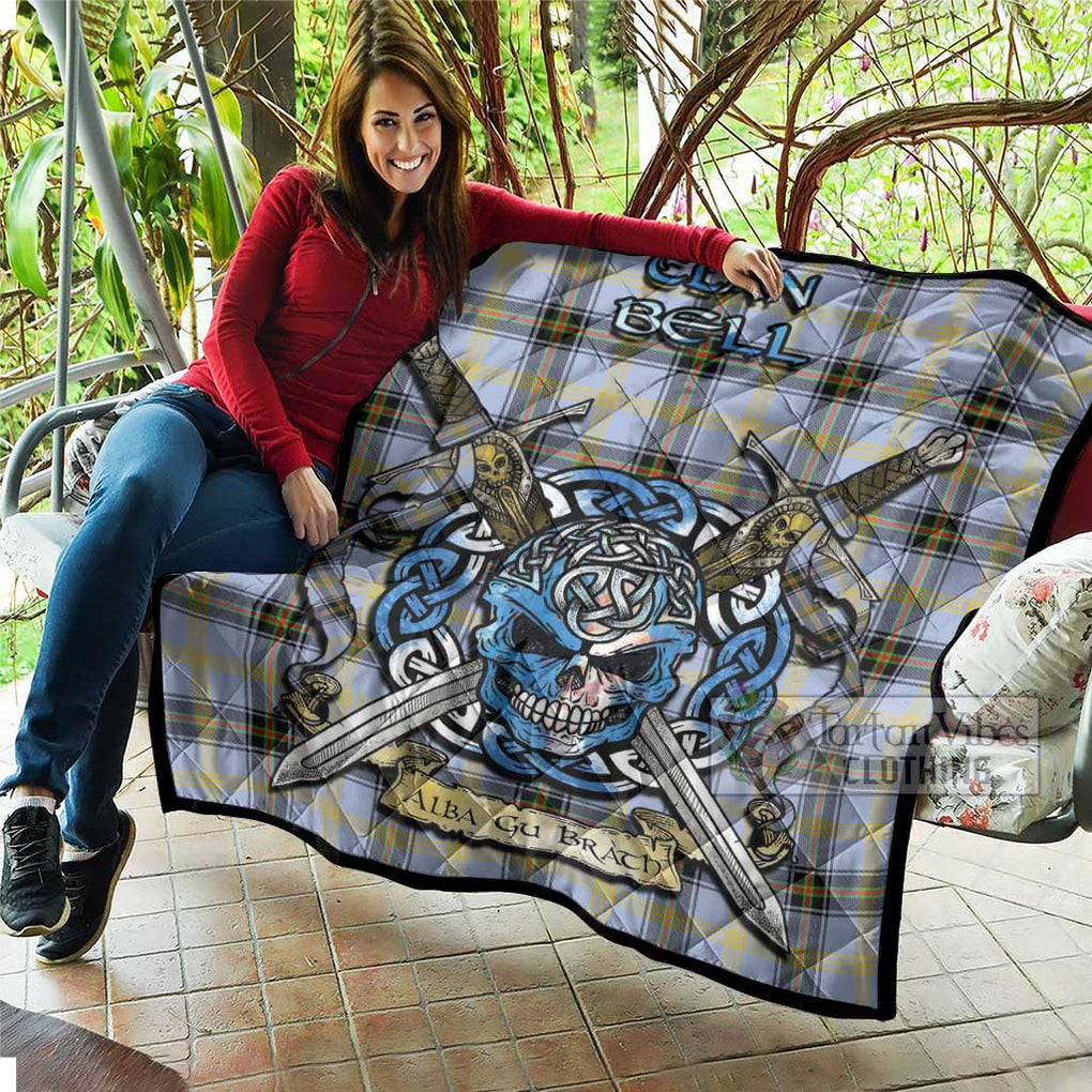 Tartan Vibes Clothing Bell Tartan Quilt with Celtic Skull Alba Gu Brath Style