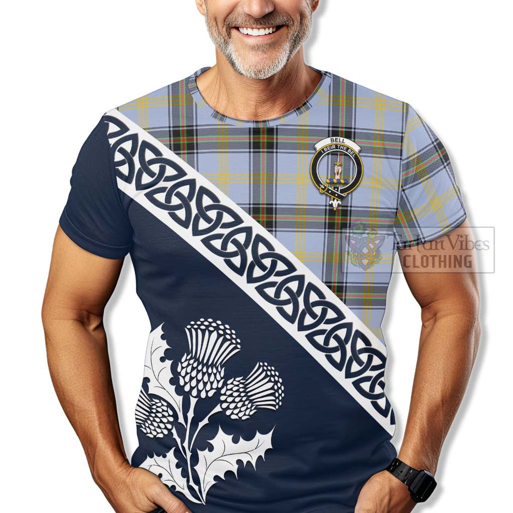 Bell Tartan T-Shirt Featuring Thistle and Scotland Map