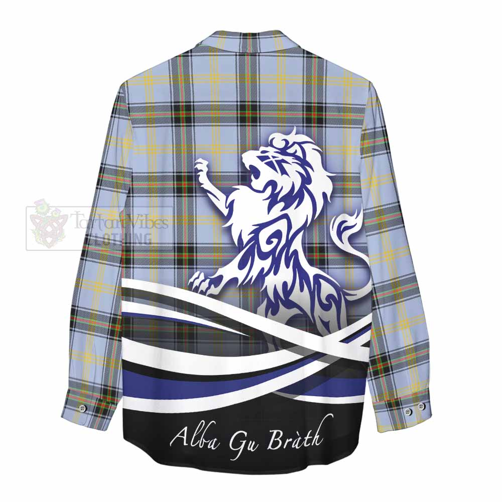 Tartan Vibes Clothing Bell Tartan Women's Casual Shirt with Alba Gu Brath Regal Lion Emblem