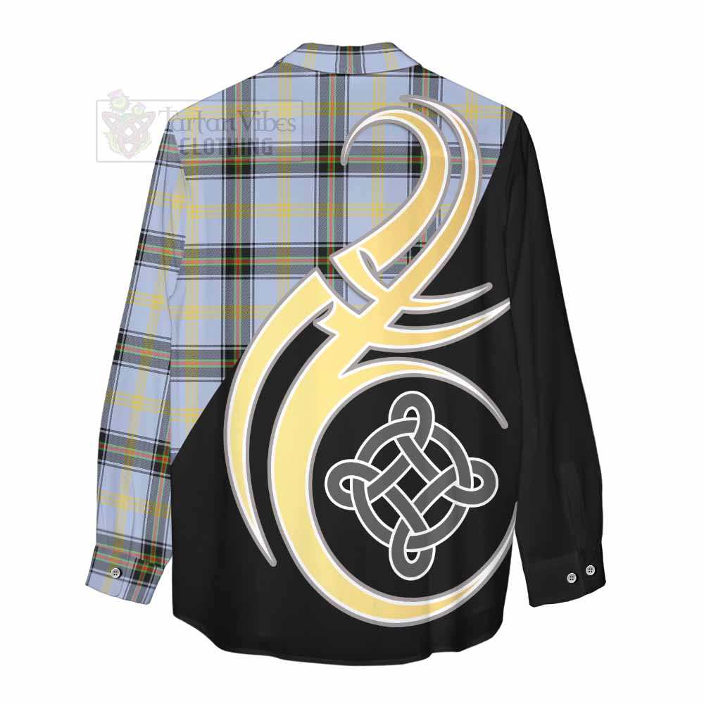 Tartan Vibes Clothing Bell Tartan Women's Casual Shirt with Family Crest and Celtic Symbol Style