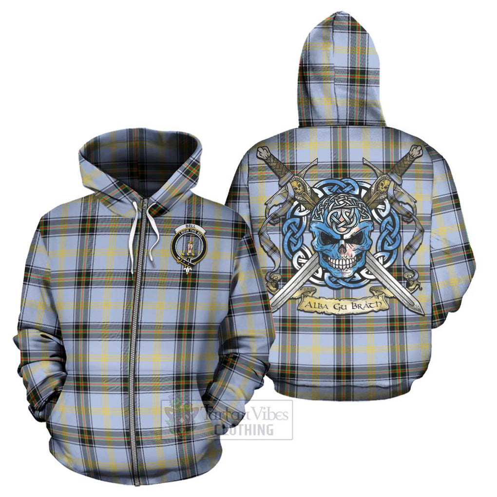 Tartan Vibes Clothing Bell Tartan Hoodie with Family Crest Celtic Skull Style