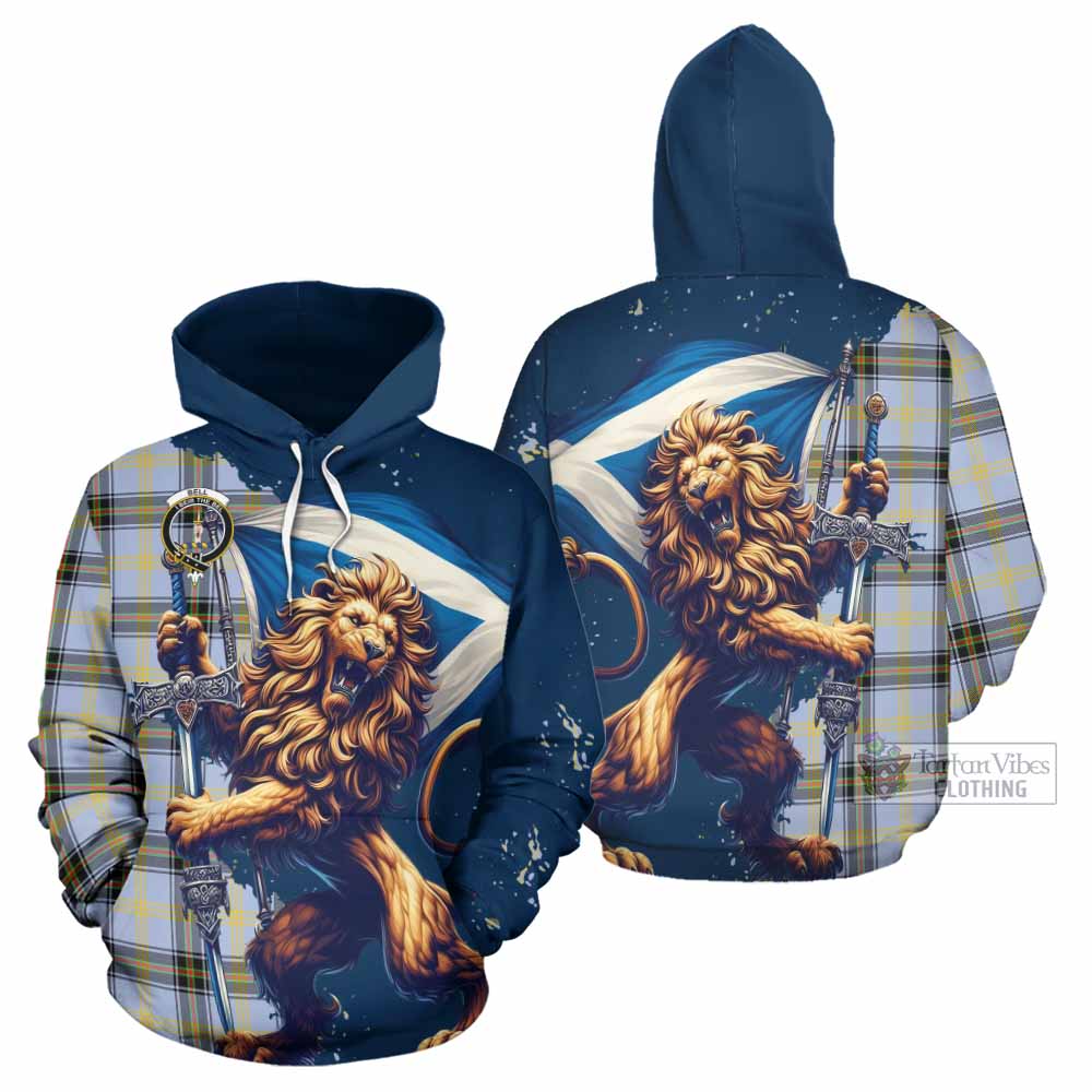 Bell Tartan Family Crest Hoodie with Scottish Majestic Lion