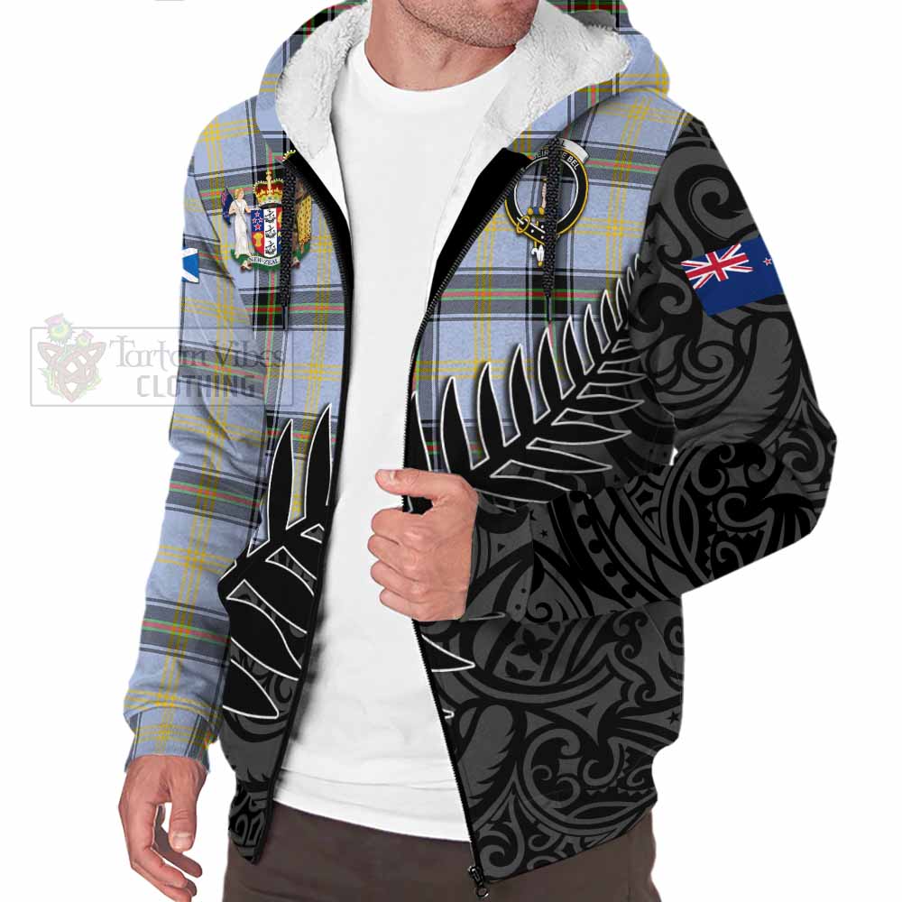 Tartan Vibes Clothing Bell Crest Tartan Sherpa Hoodie with New Zealand Silver Fern Half Style