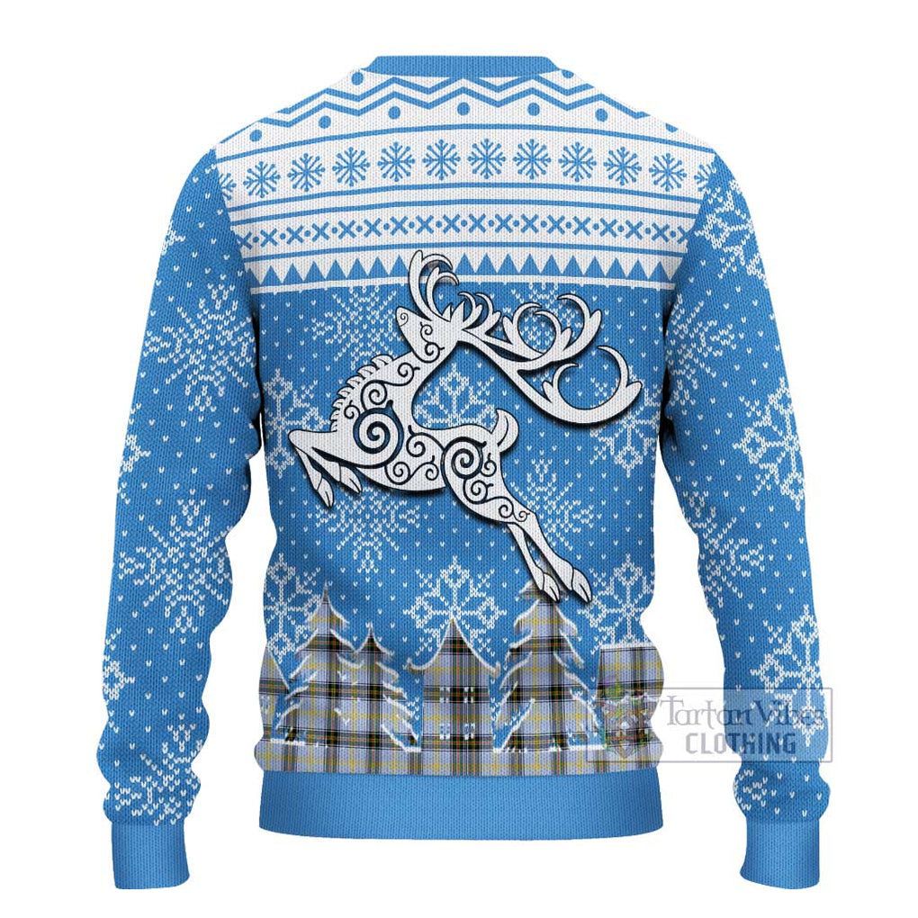 Tartan Vibes Clothing Bell Clan Christmas Ugly Sweater with Tartan and Celtic Raindeer Style