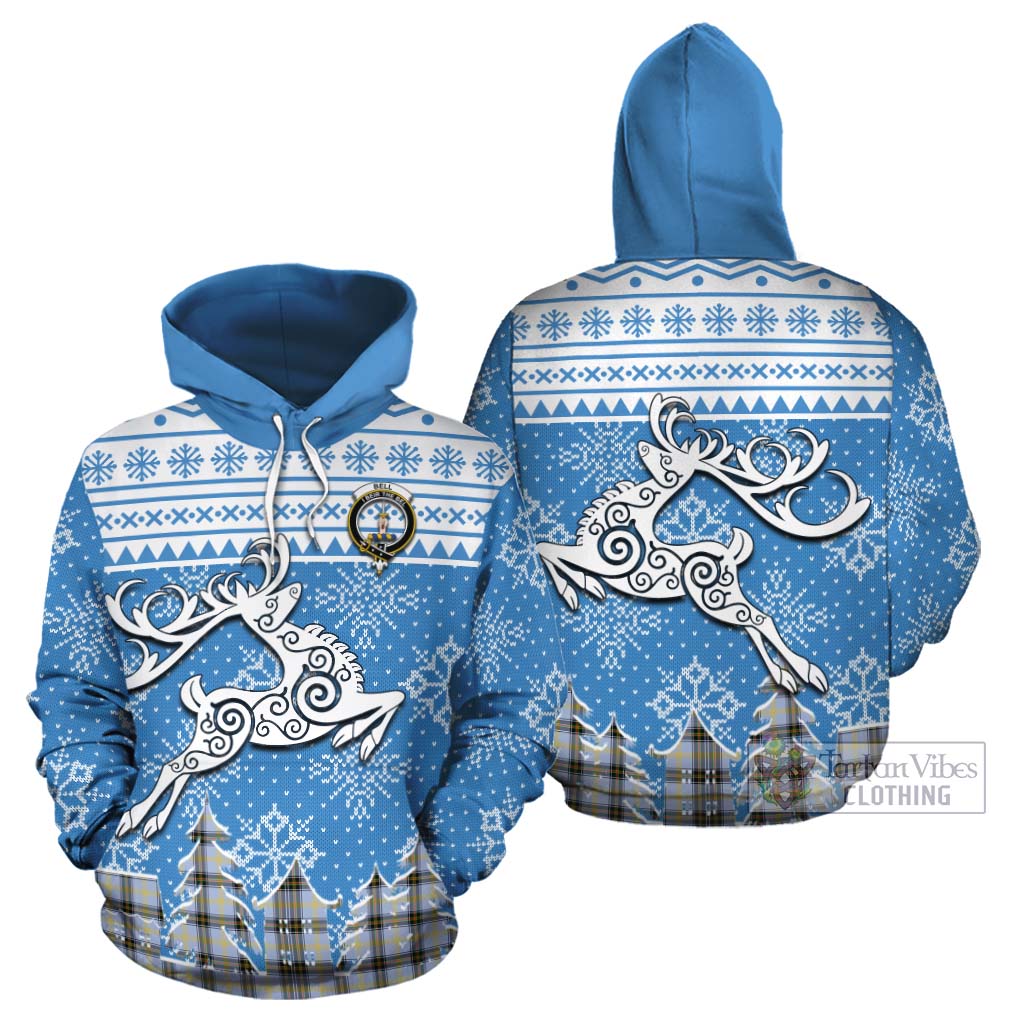 Tartan Vibes Clothing Bell Clan Christmas Cotton Hoodie Celtic Reindeer Style