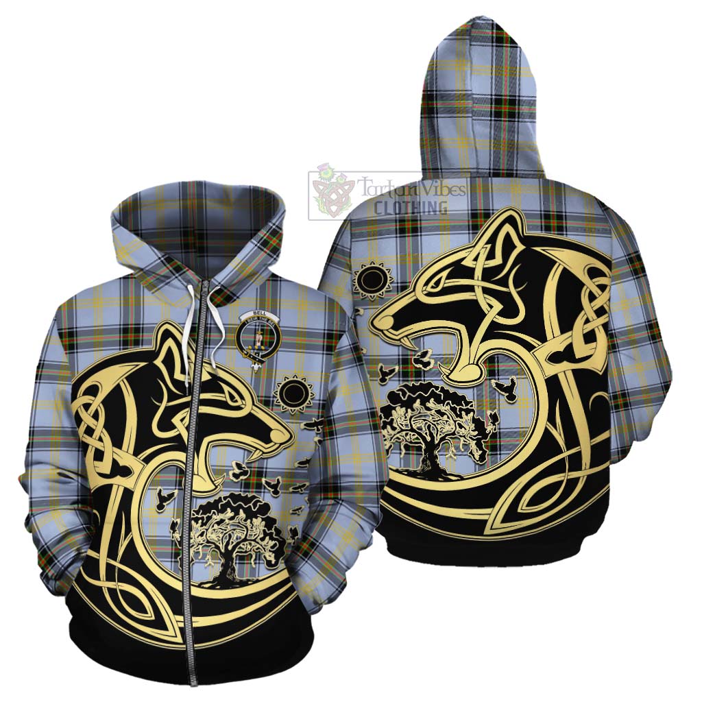 Tartan Vibes Clothing Bell Tartan Cotton Hoodie with Family Crest Celtic Wolf Style