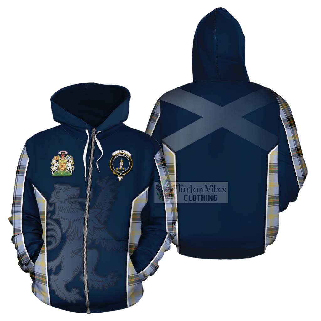 Tartan Vibes Clothing Bell Tartan Cotton Hoodie with Family Crest and Lion Rampant Vibes Sport Style