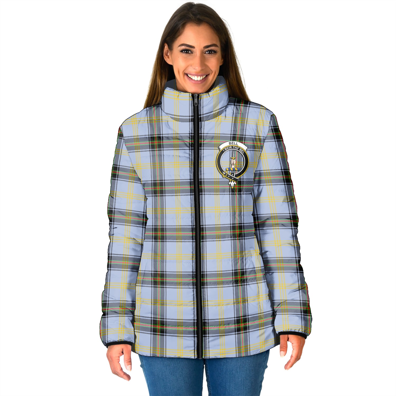 Bell Tartan Padded Jacket with Family Crest - Tartan Vibes Clothing