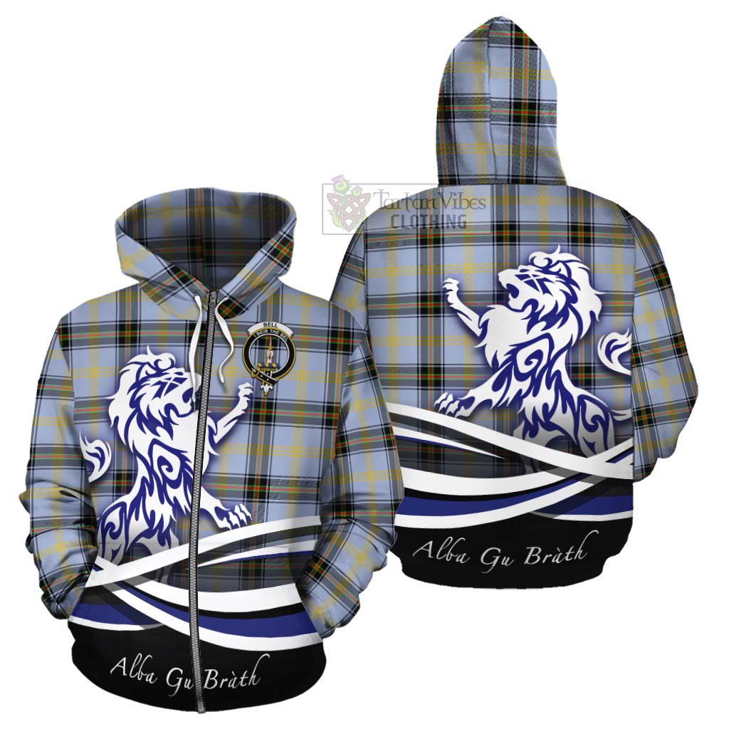 Tartan Vibes Clothing Bell Tartan Cotton Hoodie with Alba Gu Brath Regal Lion Emblem