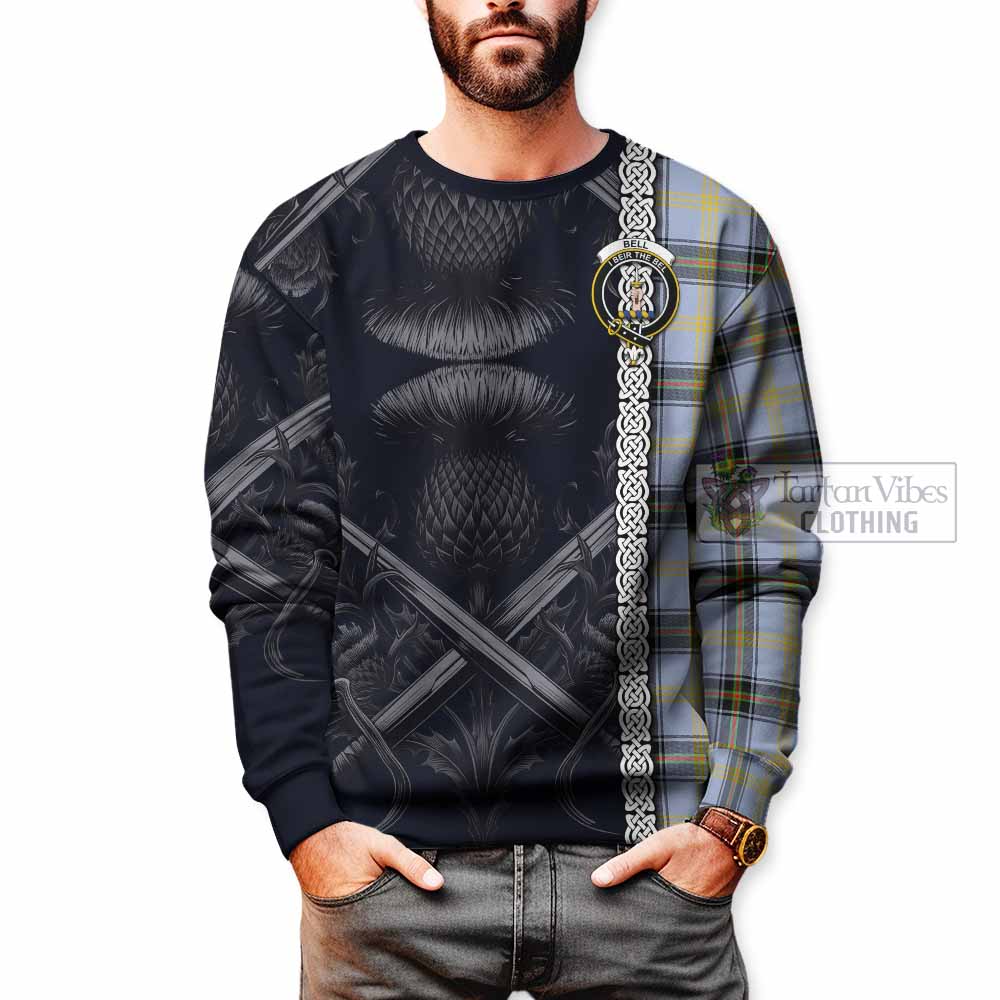 Tartan Vibes Clothing Bell Tartan Sweatshirt with Family Crest Cross Sword Thistle Celtic Vibes