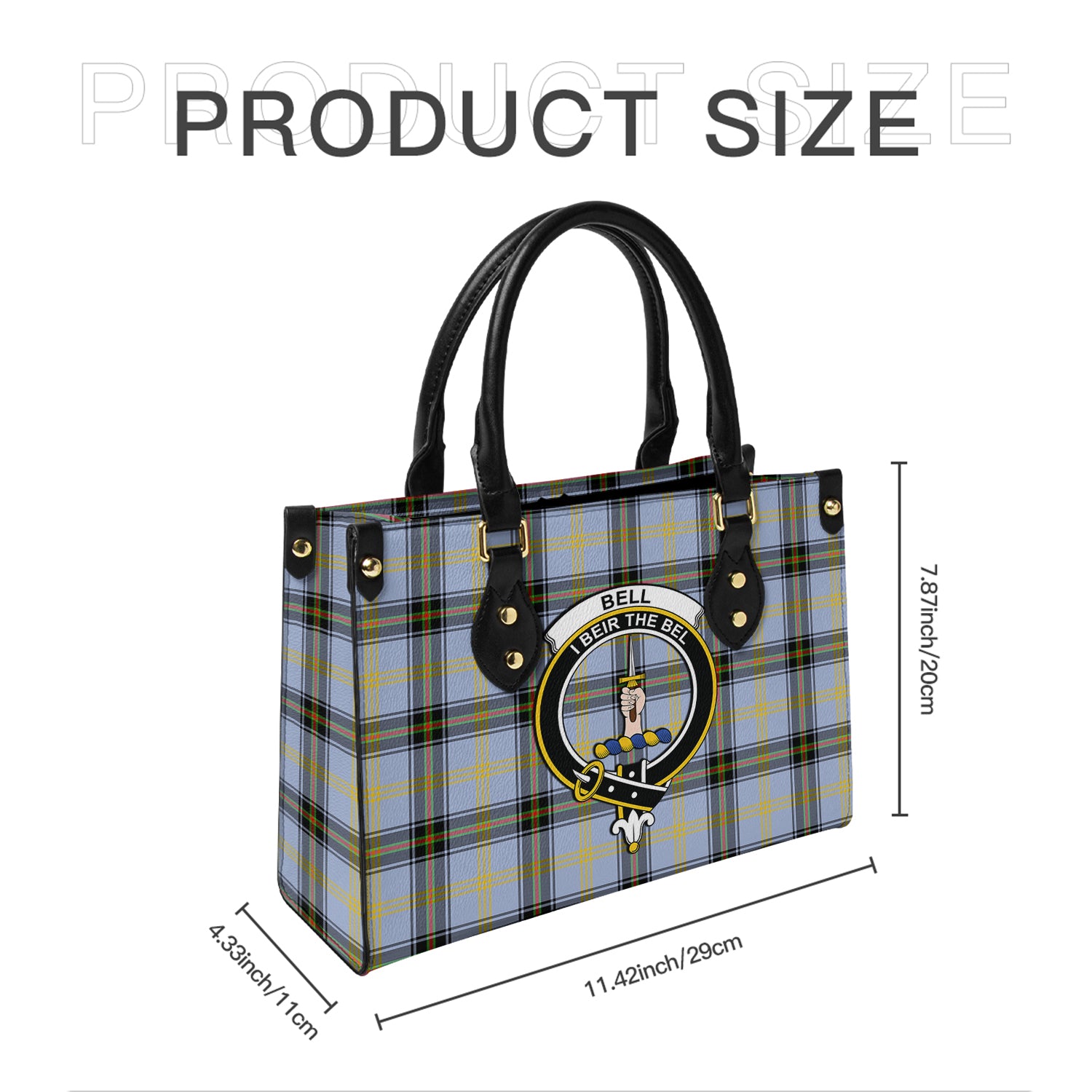 Bell Tartan Leather Bag with Family Crest - Tartanvibesclothing