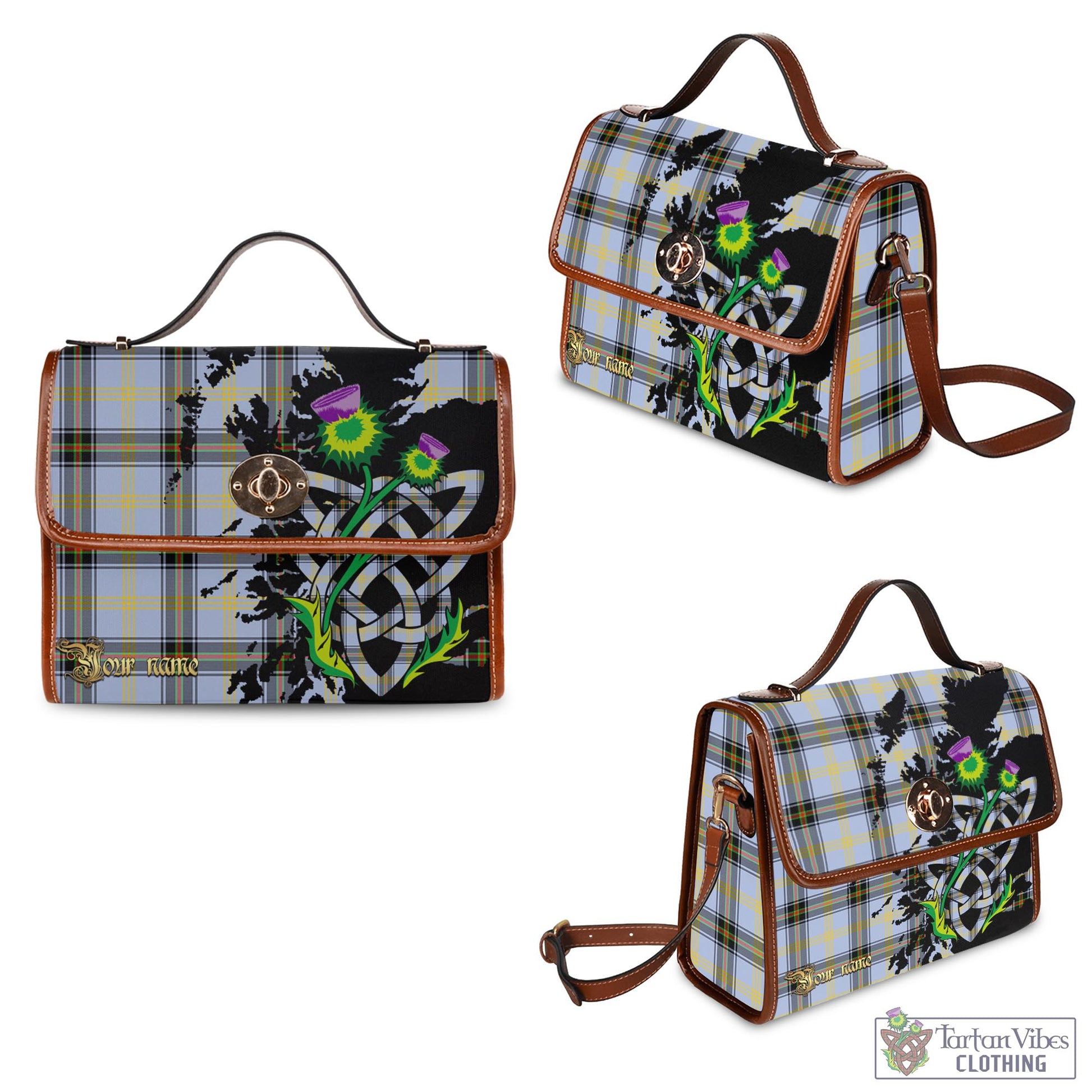 Tartan Vibes Clothing Bell Tartan Waterproof Canvas Bag with Scotland Map and Thistle Celtic Accents