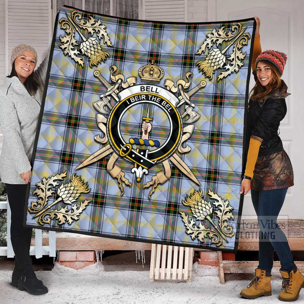 Tartan Vibes Clothing Bell Tartan Quilt with Family Crest and Scottish Golden Courage Shield