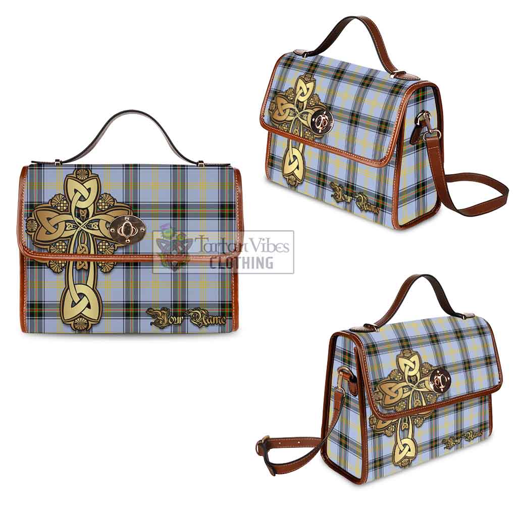 Tartan Vibes Clothing Bell Tartan Waterproof Canvas Bag Golden Thistle Celtic Cross Style