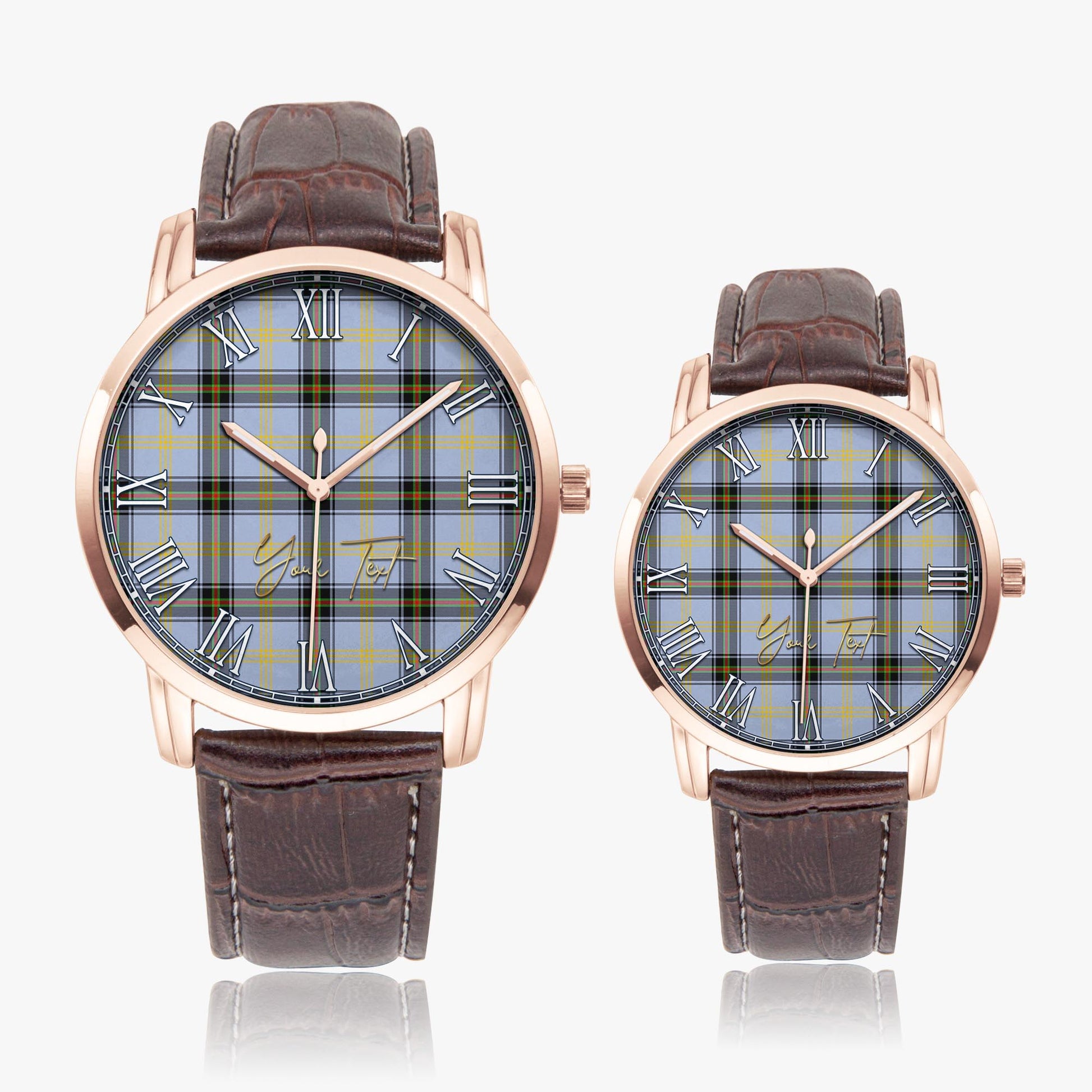 Bell Tartan Personalized Your Text Leather Trap Quartz Watch Wide Type Rose Gold Case With Brown Leather Strap - Tartanvibesclothing