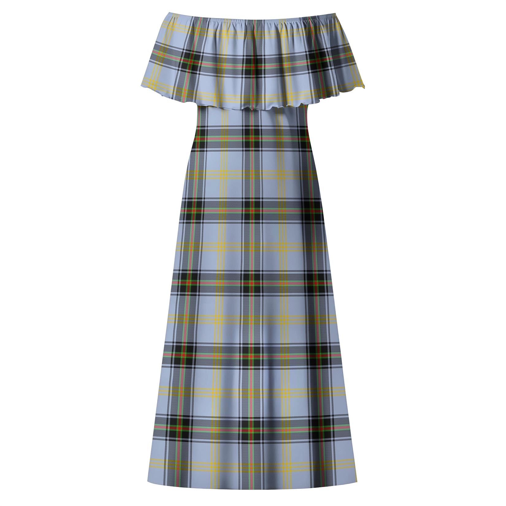 Bell Tartan Off Shoulder Long Dress - Tartanvibesclothing